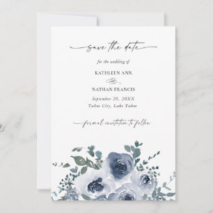 Dusty Blue Floral Wedding Save the Date Invitation