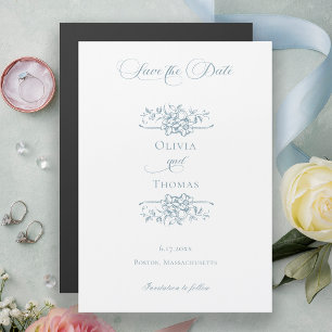 Dusty Blue Floral Wedding Save the Date Magnetic Invitation