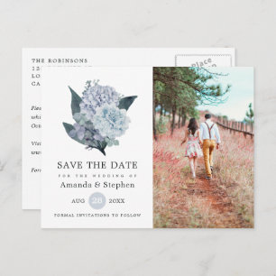 Dusty Blue Floral Wedding Save the Date Postcard