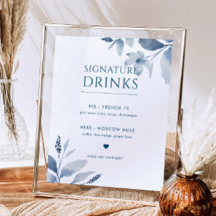 Dusty Blue Floral Wedding Signature Drinks Sign