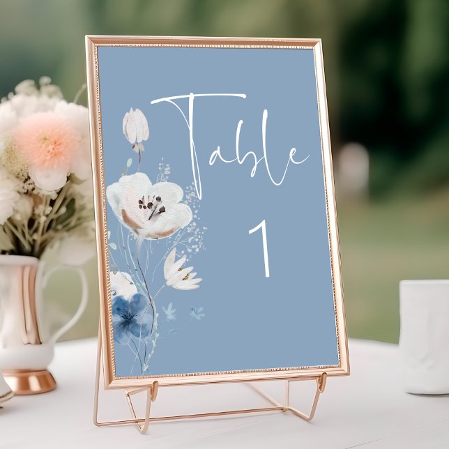 Dusty Blue Floral Wedding  Table Number (Creator Uploaded)
