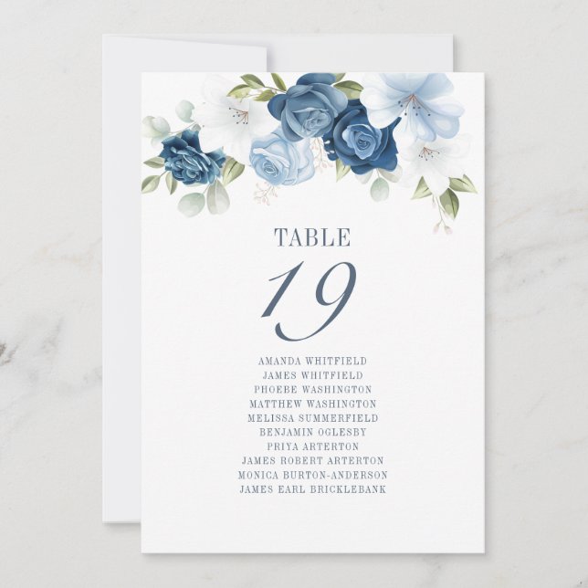Dusty Blue Floral Wedding Table Number 19 (Front)