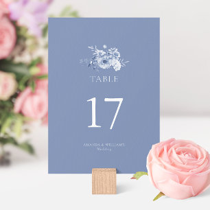 Dusty Blue Floral Wedding Table Number Card