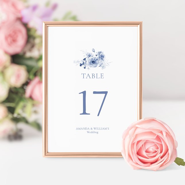 Dusty Blue Floral Wedding Table Number Card (Creator Uploaded)