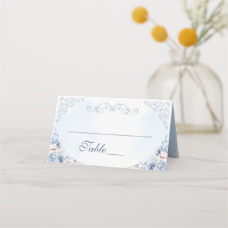 Dusty Blue Floral Wedding Table Number Place Card