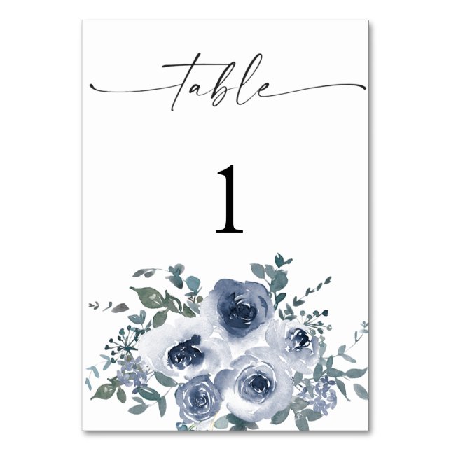 Dusty Blue Floral Wedding Table Numbers (Front)