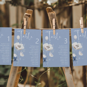 Dusty Blue Floral Wedding Table Seating Chart Card