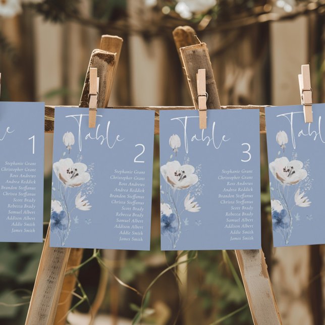 Dusty Blue Floral Wedding Table Seating Chart Card (Creator Uploaded)