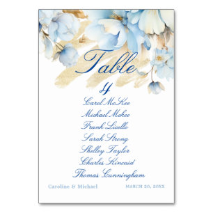 Dusty Blue Floral Wedding Table Seating Chart  Tab Number