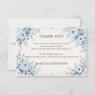 Dusty Blue Floral Wedding Thank You Card