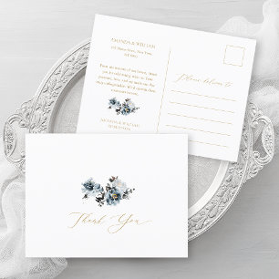 Dusty Blue Floral Wedding Thank You Postcard