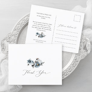 Dusty Blue Floral Wedding Thank You Postcard