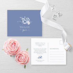 Dusty Blue Floral Wedding Thank You Postcard