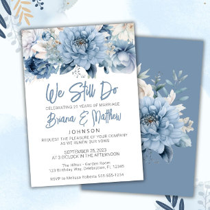 Dusty Blue Floral Wedding Vow Renewal Invitation