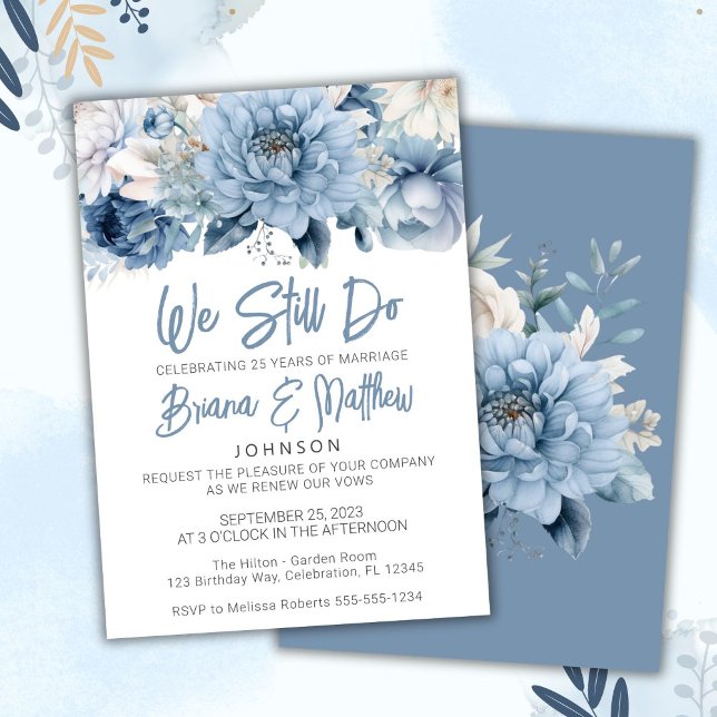 Dusty Blue Floral Wedding Vow Renewal Invitation (Creator Uploaded)