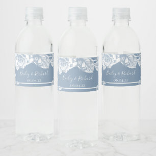 Dusty Blue Floral Wedding Water Bottle Label