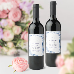 Dusty Blue Floral Wedding Wine Label