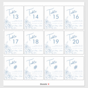 Dusty Blue Floral Wedding Wine Label Table Numbers