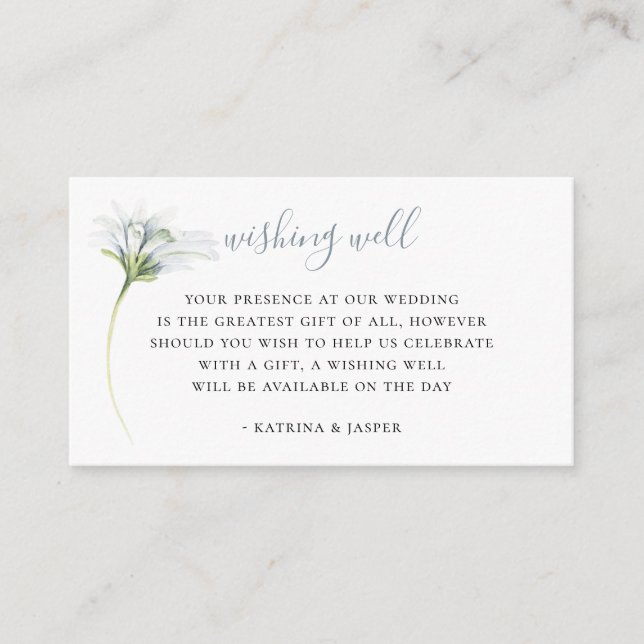 Dusty Blue Floral Wedding Wishing Well Enclosure Card (Front)