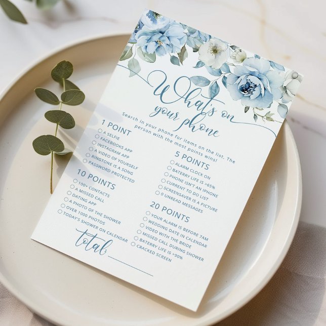 Dusty blue floral what's on your phone bridal game (Creator Uploaded)