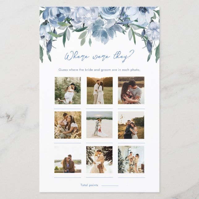 Dusty Blue Floral Where Were They Photo Game (Front)