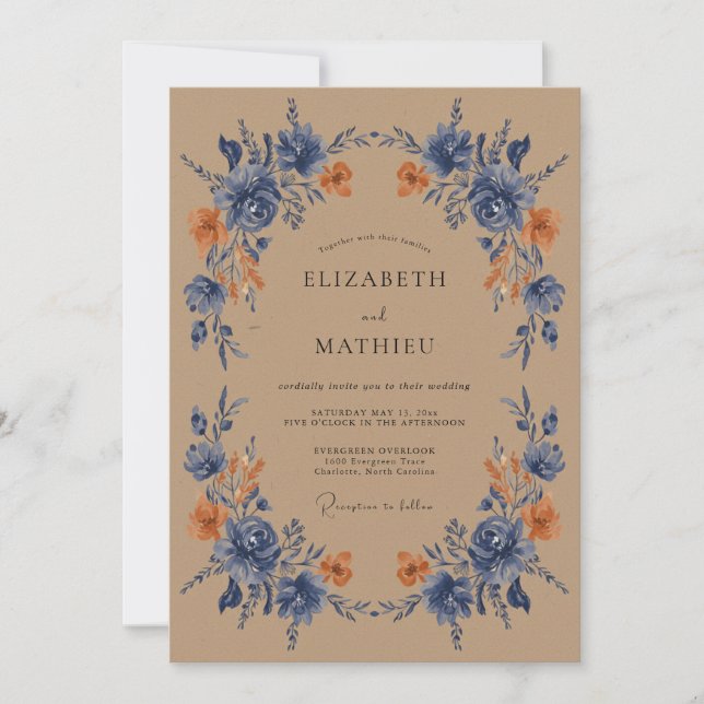 Dusty Blue Floral Whimsical Wedding Invitation (Front)