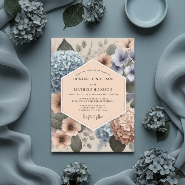Dusty Blue Floral Whimsical Wedding Invitation (Creator Uploaded)
