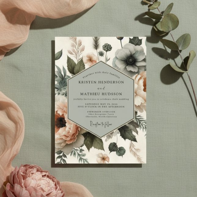 Dusty Blue Floral Whimsy Wedding Invitation (Creator Uploaded)