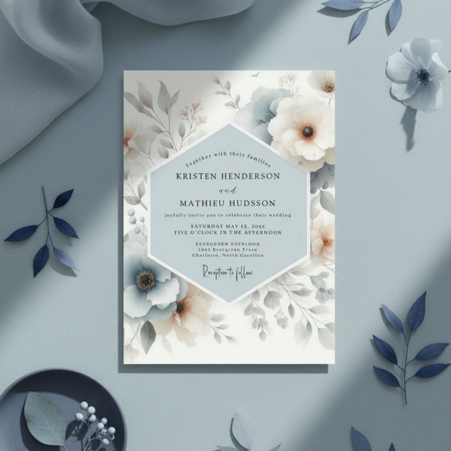 Dusty Blue Floral Whispers Wedding Invitation (Creator Uploaded)