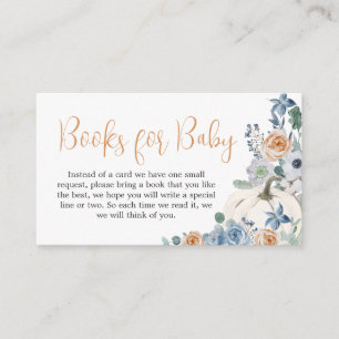 Dusty Blue Floral White Pumpkin Books for Baby Enclosure Card