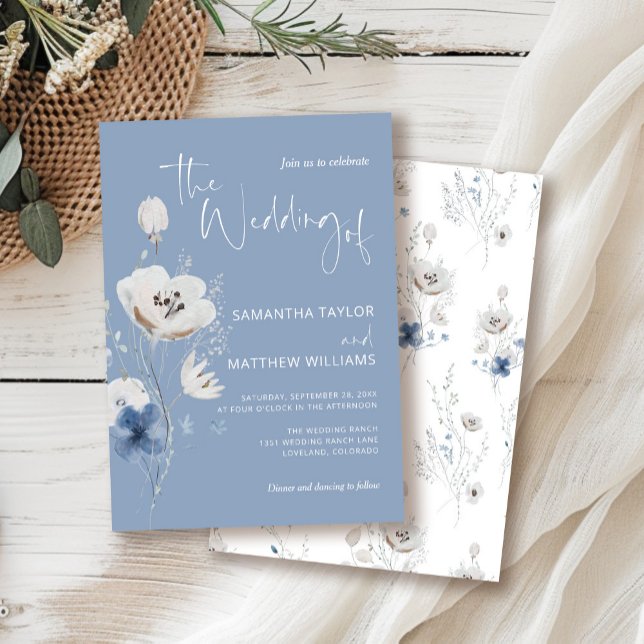 Dusty Blue Floral Wildflower Wedding Invitation (Creator Uploaded)