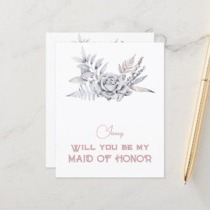 Dusty Blue Floral Will You Be My Maid of Honour