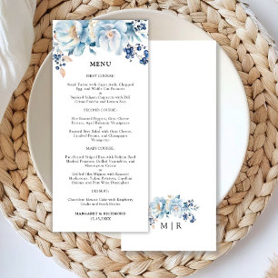 Dusty Blue Floral Winter Wedding Menu