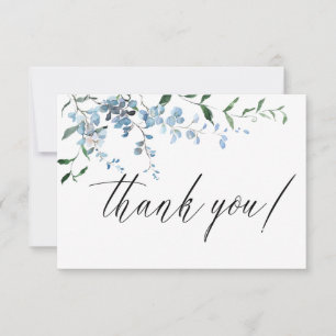 Dusty Blue Floral Wisteria Watercolor Wedding Thank You Card
