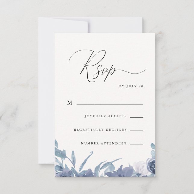 Dusty Blue Floral with Calligraphy Rsvp (Front)