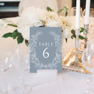 Dusty blue floral wreath bohemian wedding table number