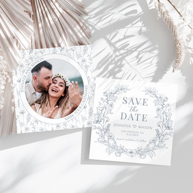 Dusty blue floral wreath boho Save the Date photo (Creator Uploaded)