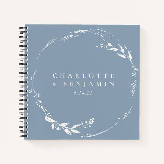 Dusty Blue Floral Wreath Monogram Custom   Notebook (Front)