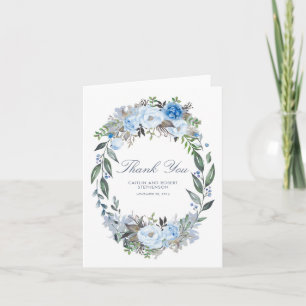 Dusty Blue Floral Wreath Wedding Thank You