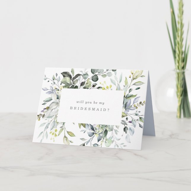 Dusty Blue Florals Bridesmaid Proposal Card (Front)