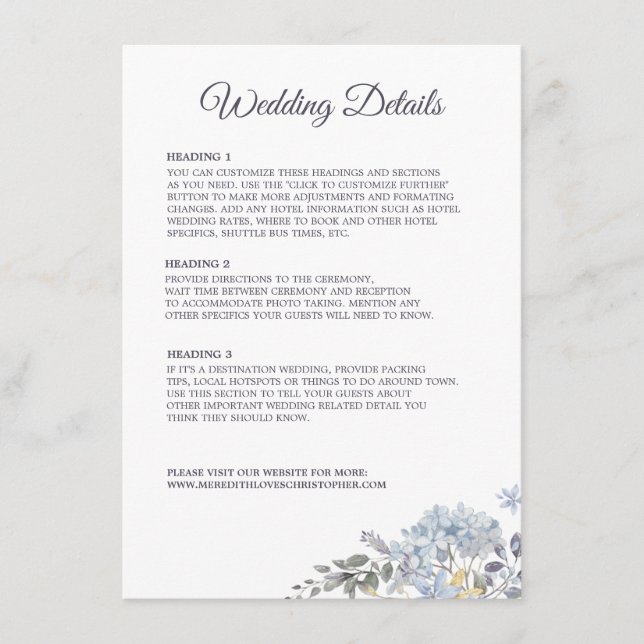 Dusty Blue Florals Combo Menu Wedding Details (Front)