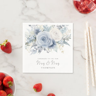 Dusty Blue Florals Congrats Mrs Mrs Gay Wedding Napkin