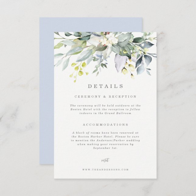 Dusty Blue Florals Details Card (Front/Back)