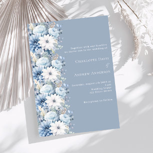 Dusty blue florals elegant wedding invitation