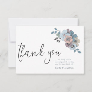 Dusty Blue Florals Illustration Script Photo Thank You Card