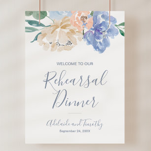 Dusty Blue Florals Rehearsal Dinner Welcome Sign