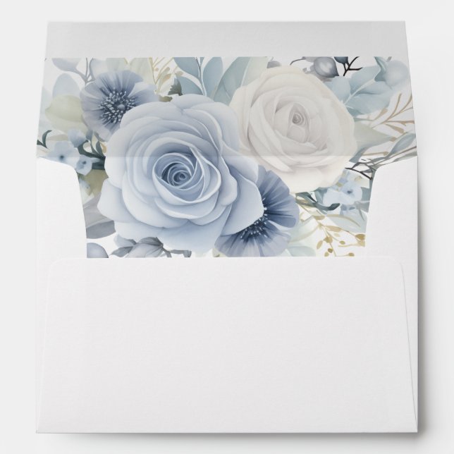 Dusty Blue Florals Return Name Address Wedding Envelope (Back (Bottom))