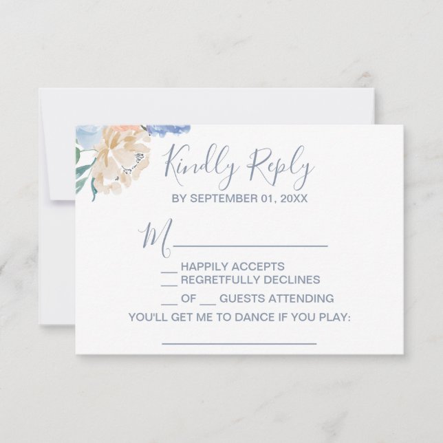 Dusty Blue Florals Song Request RSVP Card (Front)