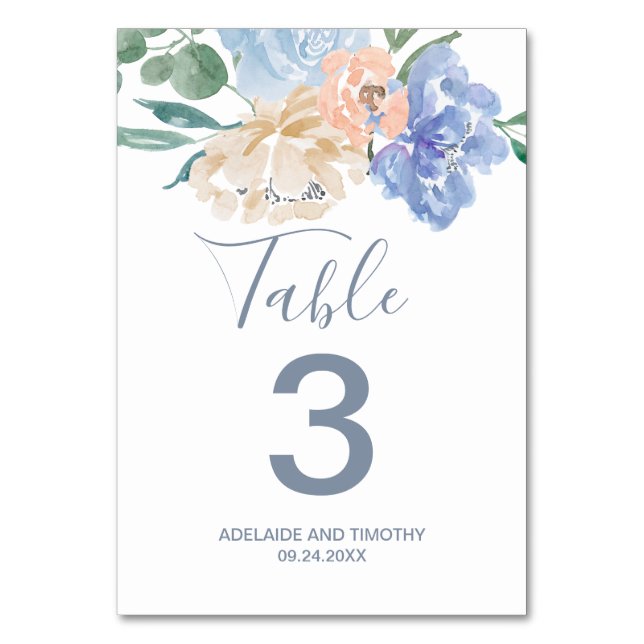 Dusty Blue Florals Table Number (Front)
