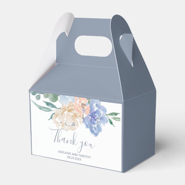 Dusty Blue Florals Thank You Favour Box (Front Side)